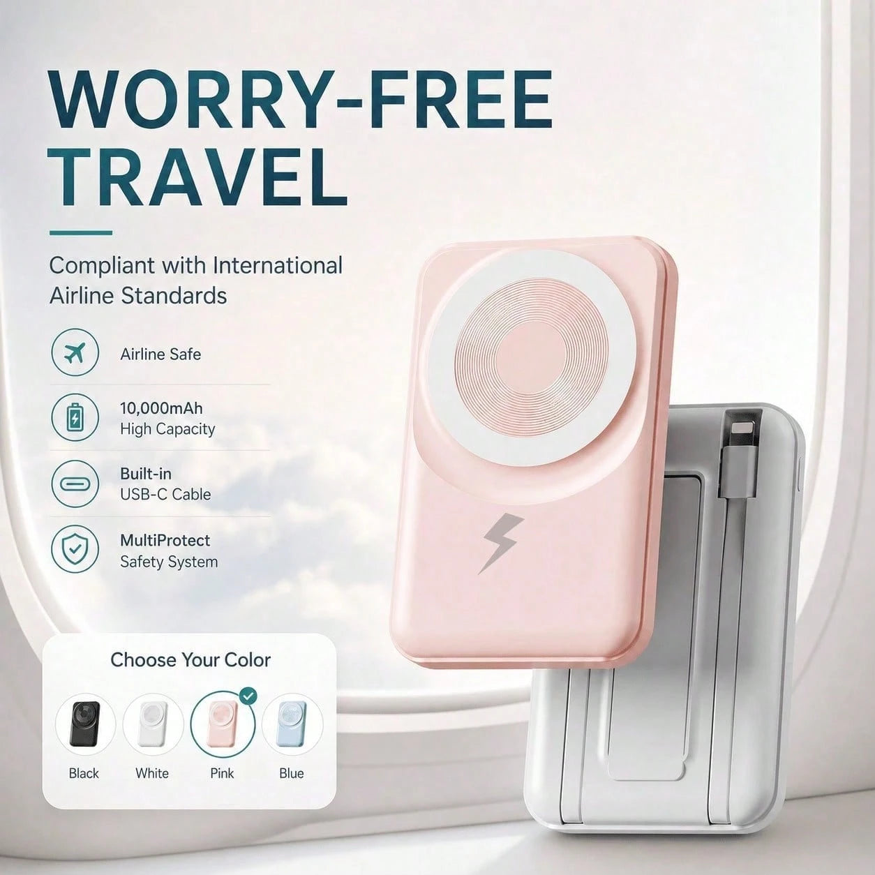 10000mAh Magnetic Phone Battery Charger Foldable Stand, Built-In Dual Cables 15W Wireless Charging 22.5W Fast Charging LED Display, Travel Essentials Camping Gear School Essentials Back To School Supp