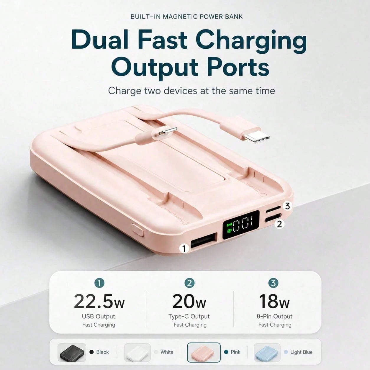 10000mAh Magnetic Wireless Power Bank Foldable Kickstand Built-In Cables, 15W Wireless Charging 22.5W Wired Fast Charging LED Digital Power Display, Travel Essentials Camping Essentials Back To School