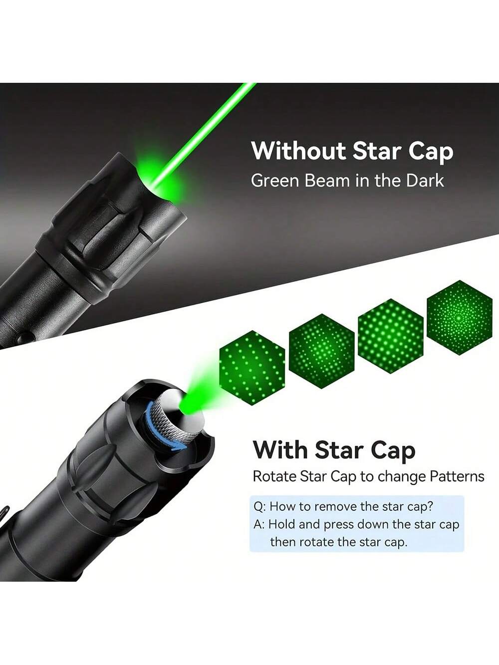 10000mW USB Rechargeable Green Laser Pointer, High Power Handheld Laser Pen With Starry Cap And Adjustable Focus, For Pets, Camping Outdoor