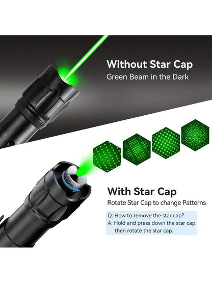 10000mW USB Rechargeable Green Laser Pointer, High Power Handheld Laser Pen With Starry Cap And Adjustable Focus, For Pets, Camping Outdoor