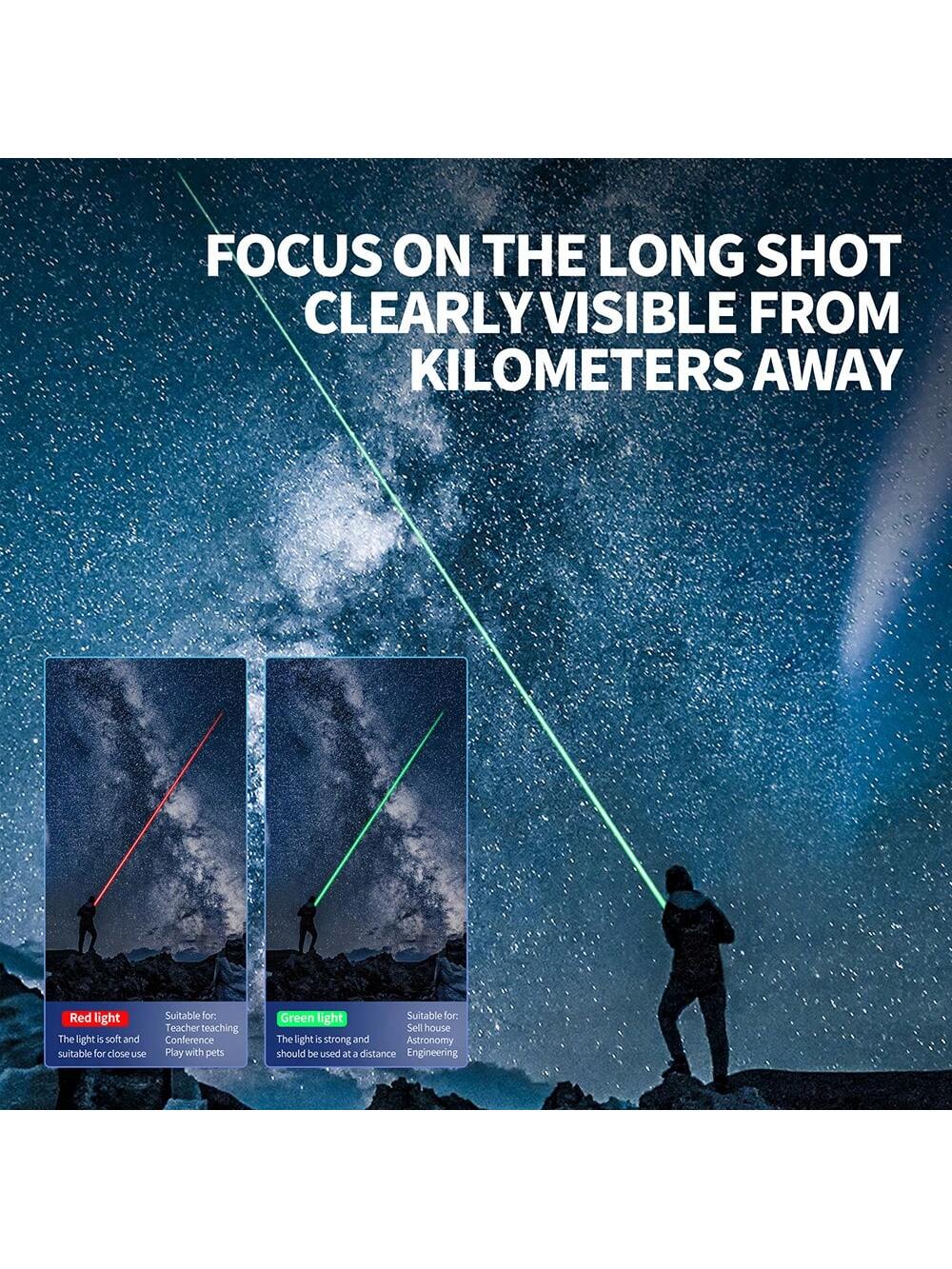 10000mW USB Rechargeable Green Laser Pointer, High Power Handheld Laser Pen With Starry Cap And Adjustable Focus, For Pets, Camping Outdoor