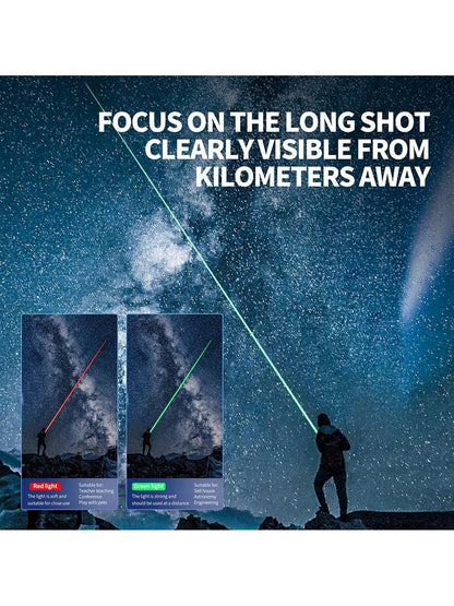 10000mW USB Rechargeable Green Laser Pointer, High Power Handheld Laser Pen With Starry Cap And Adjustable Focus, For Pets, Camping Outdoor