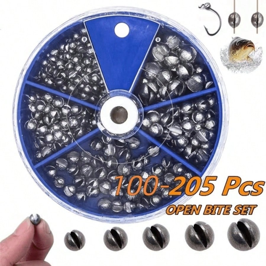 100pcs/205pcs Weight Sinkers, 5 Sizes Lead Weights, Round Split Shot Sinkers, Removable Fishing Weights Sinkers