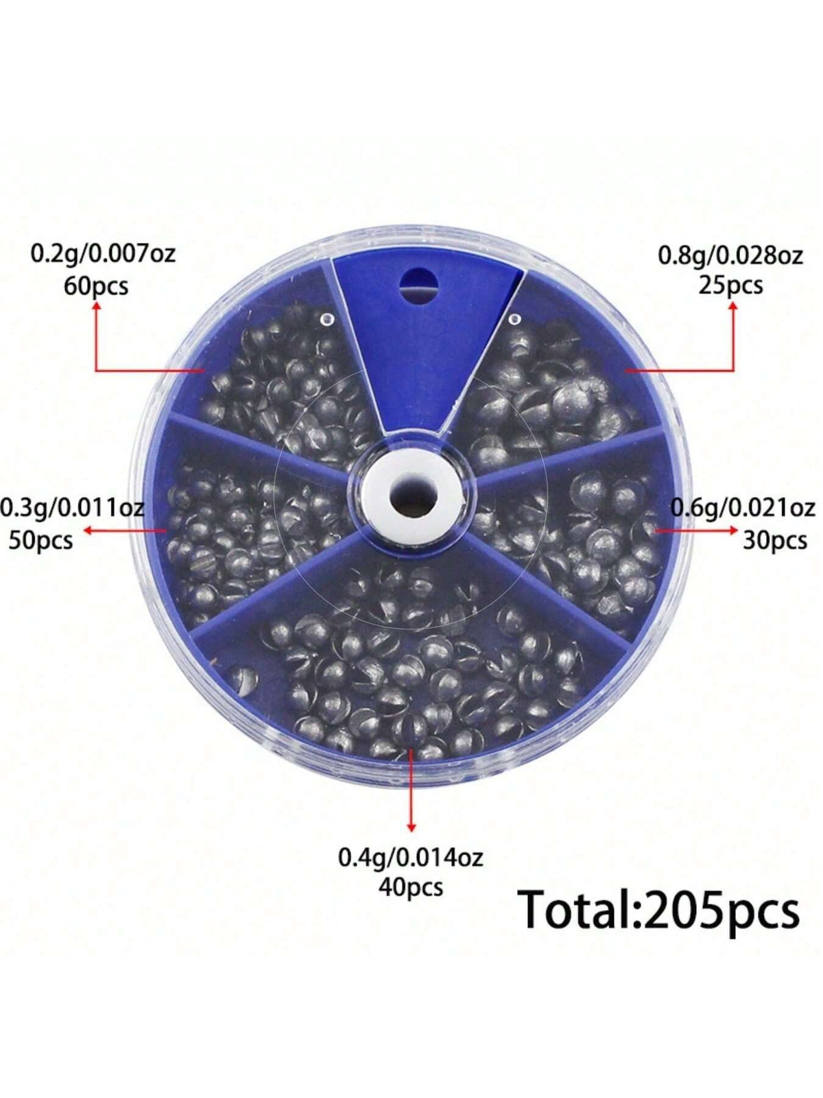 100pcs/205pcs Weight Sinkers, 5 Sizes Lead Weights, Round Split Shot Sinkers, Removable Fishing Weights Sinkers