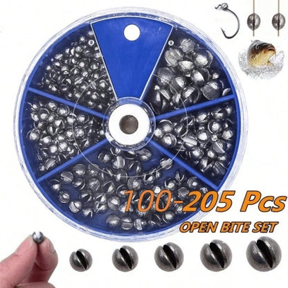 100pcs/205pcs Weight Sinkers, 5 Sizes Lead Weights, Round Split Shot Sinkers, Removable Fishing Weights Sinkers
