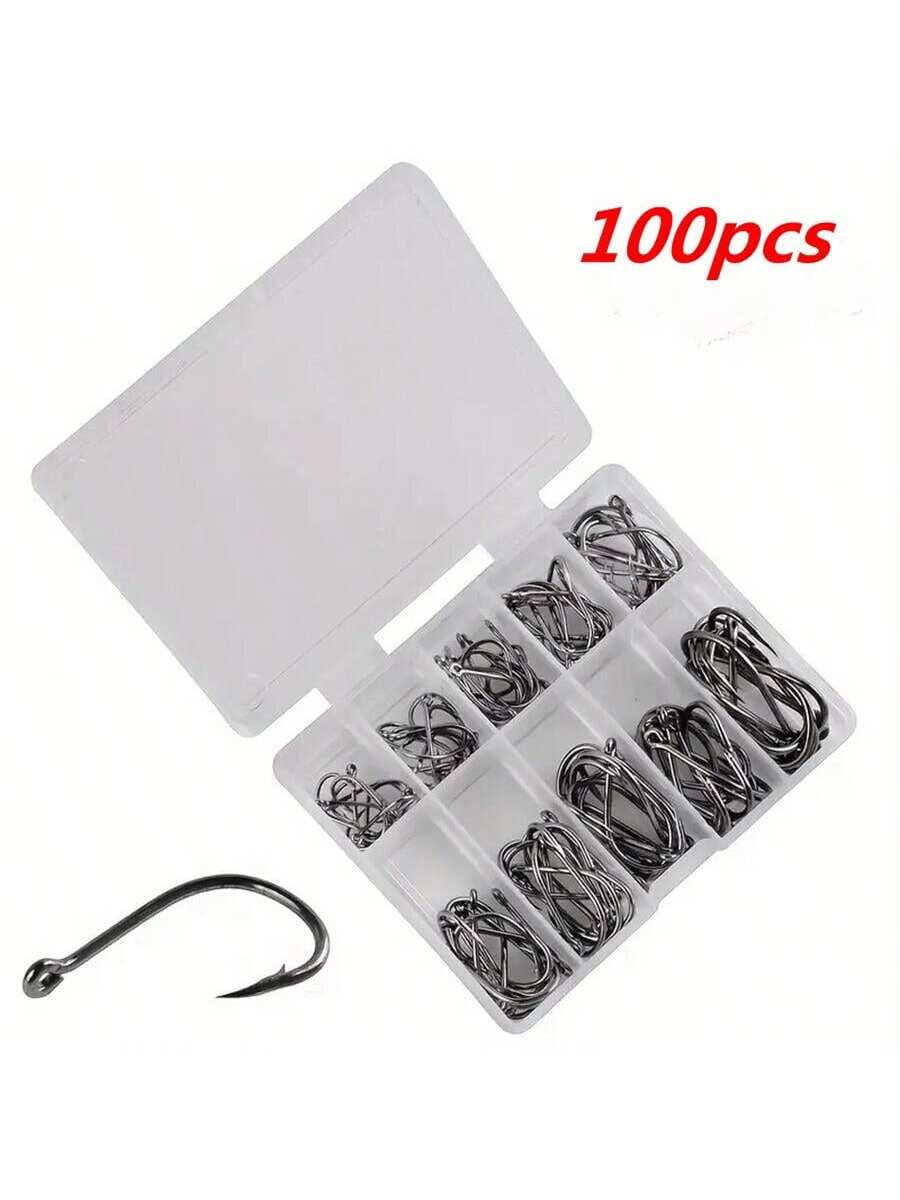 100pcs/300pcs/500pcs Iseama Barb Fishing Hooks With Hole Mixed Size 3#-12# Black Lure Hooks In Box