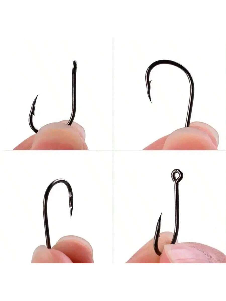 100pcs/300pcs/500pcs Iseama Barb Fishing Hooks With Hole Mixed Size 3#-12# Black Lure Hooks In Box