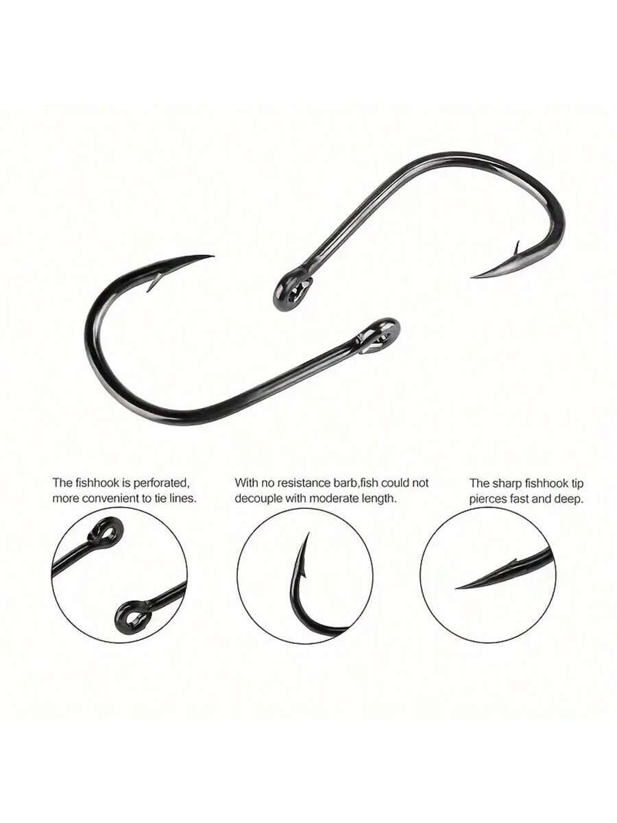 100pcs/300pcs/500pcs Iseama Barb Fishing Hooks With Hole Mixed Size 3#-12# Black Lure Hooks In Box