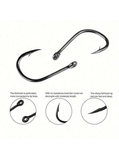 100pcs/300pcs/500pcs Iseama Barb Fishing Hooks With Hole Mixed Size 3#-12# Black Lure Hooks In Box