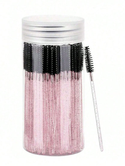 100PCS Crystal Pink Eyelash Brushes, Mascara Wands With Container, Bendable Eyebrow Spoolies, Lash Brush For Lash Extensions, Eyebrow Spoolie, Castor Oil Brushes