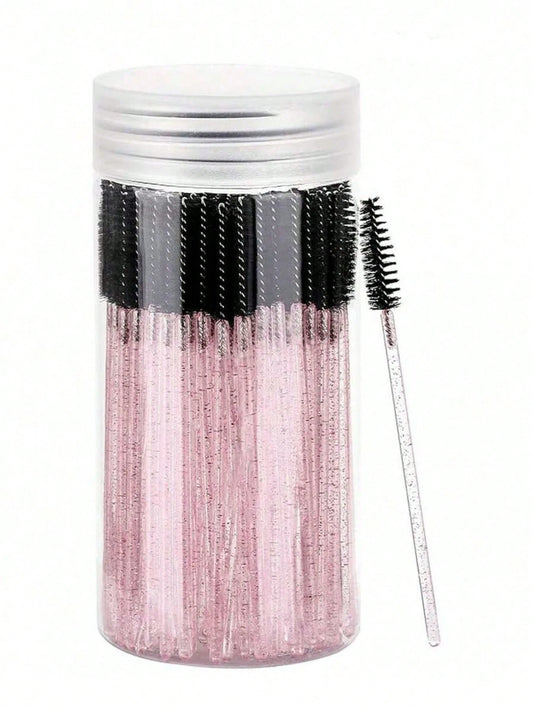 100PCS Crystal Pink Eyelash Brushes, Mascara Wands With Container, Bendable Eyebrow Spoolies, Lash Brush For Lash Extensions, Eyebrow Spoolie, Castor Oil Brushes