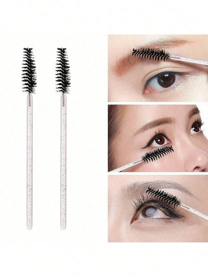 100PCS Crystal Pink Eyelash Brushes, Mascara Wands With Container, Bendable Eyebrow Spoolies, Lash Brush For Lash Extensions, Eyebrow Spoolie, Castor Oil Brushes