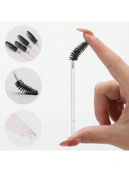 100PCS Crystal Pink Eyelash Brushes, Mascara Wands With Container, Bendable Eyebrow Spoolies, Lash Brush For Lash Extensions, Eyebrow Spoolie, Castor Oil Brushes