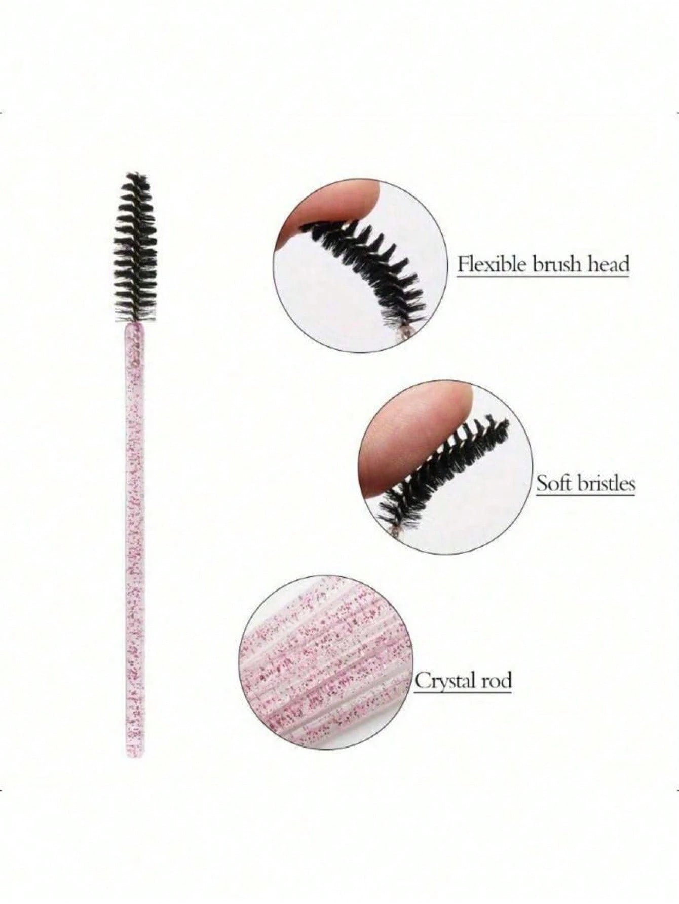 100PCS Crystal Pink Eyelash Brushes, Mascara Wands With Container, Bendable Eyebrow Spoolies, Lash Brush For Lash Extensions, Eyebrow Spoolie, Castor Oil Brushes