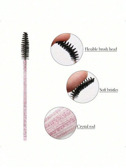 100PCS Crystal Pink Eyelash Brushes, Mascara Wands With Container, Bendable Eyebrow Spoolies, Lash Brush For Lash Extensions, Eyebrow Spoolie, Castor Oil Brushes