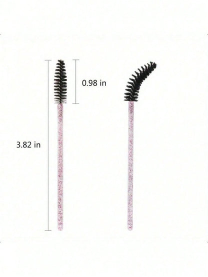 100PCS Crystal Pink Eyelash Brushes, Mascara Wands With Container, Bendable Eyebrow Spoolies, Lash Brush For Lash Extensions, Eyebrow Spoolie, Castor Oil Brushes