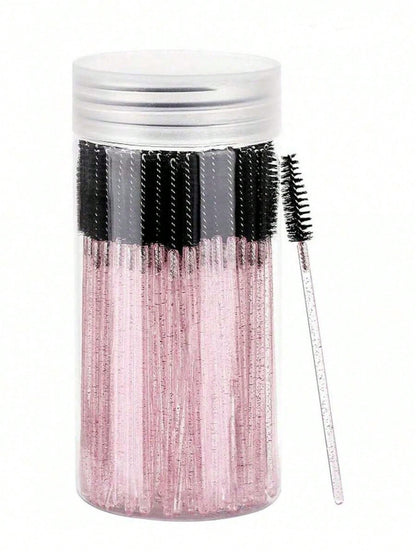100PCS Crystal Pink Eyelash Brushes, Mascara Wands With Container, Bendable Eyebrow Spoolies, Lash Brush For Lash Extensions, Eyebrow Spoolie, Castor Oil Brushes