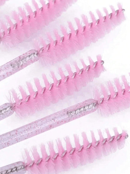 100pcs Disposable Mascara Wands, Nylon Bristle Eyelash Brushes, Fragrance-Free Eyebrow Extender (With ABS Plastic Handle), Suitable For Normal Skin- Pink And Black Brush Head Set