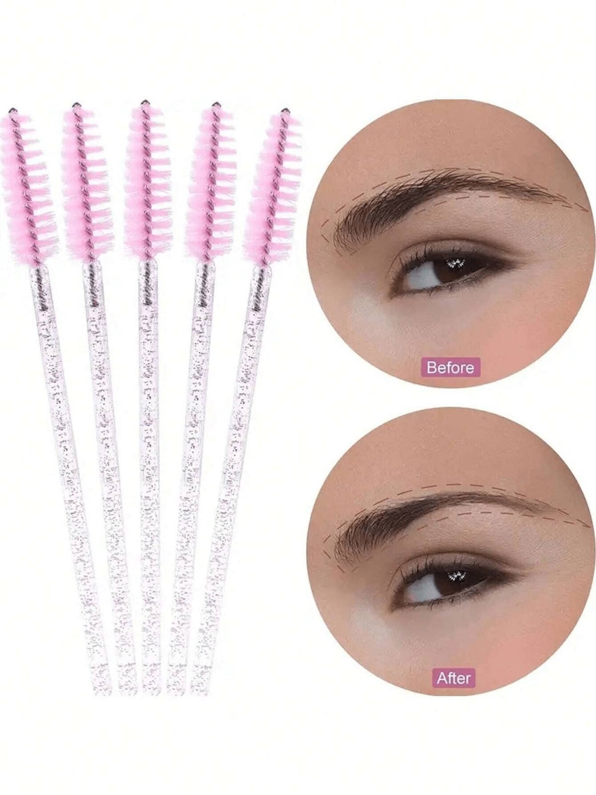 100pcs Disposable Mascara Wands, Nylon Bristle Eyelash Brushes, Fragrance-Free Eyebrow Extender (With ABS Plastic Handle), Suitable For Normal Skin- Pink And Black Brush Head Set