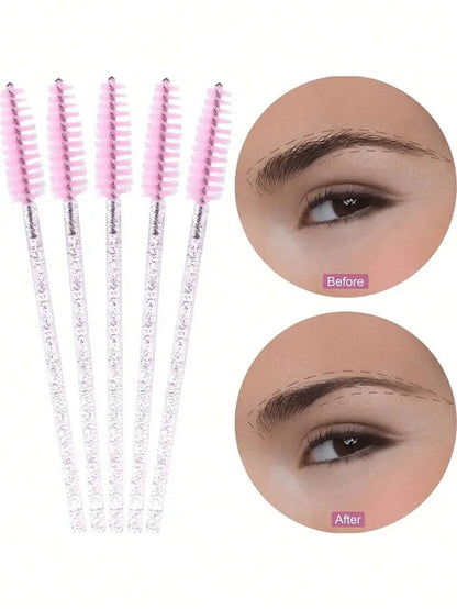 100pcs Disposable Mascara Wands, Nylon Bristle Eyelash Brushes, Fragrance-Free Eyebrow Extender (With ABS Plastic Handle), Suitable For Normal Skin- Pink And Black Brush Head Set