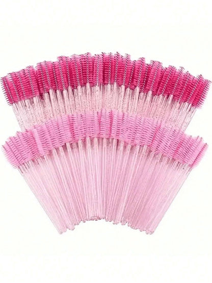 100pcs Disposable Mascara Wands, Nylon Bristle Eyelash Brushes, Fragrance-Free Eyebrow Extender (With ABS Plastic Handle), Suitable For Normal Skin- Pink And Black Brush Head Set