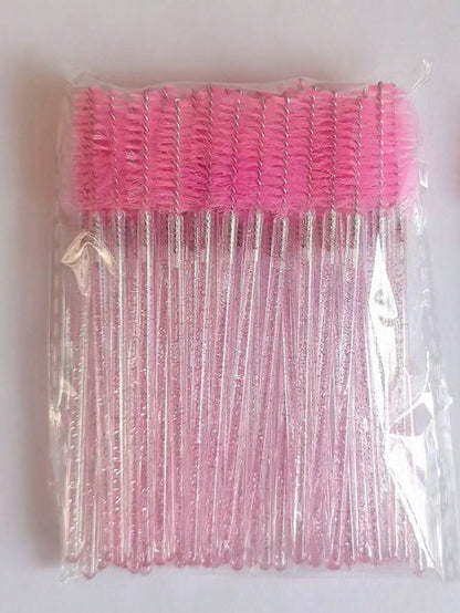 100pcs Disposable Mascara Wands, Nylon Bristle Eyelash Brushes, Fragrance-Free Eyebrow Extender (With ABS Plastic Handle), Suitable For Normal Skin- Pink And Black Brush Head Set