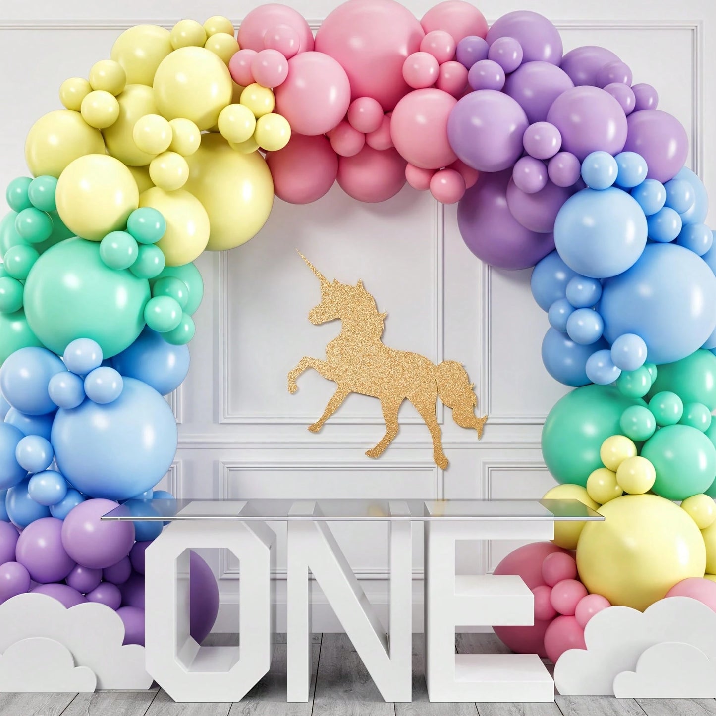 100pcs Soft Balloons, Assorted Colors And Sizes- Rainbow Birthday Party Decorations- Macaron Balloons In Blue, Purple, Yellow, Green And Pink- Matte Colored Supplies Suitable For Boys Girls Kids Bi