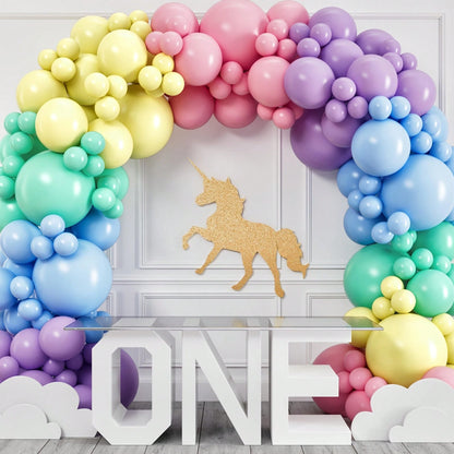 100pcs Soft Balloons, Assorted Colors And Sizes- Rainbow Birthday Party Decorations- Macaron Balloons In Blue, Purple, Yellow, Green And Pink- Matte Colored Supplies Suitable For Boys Girls Kids Bi