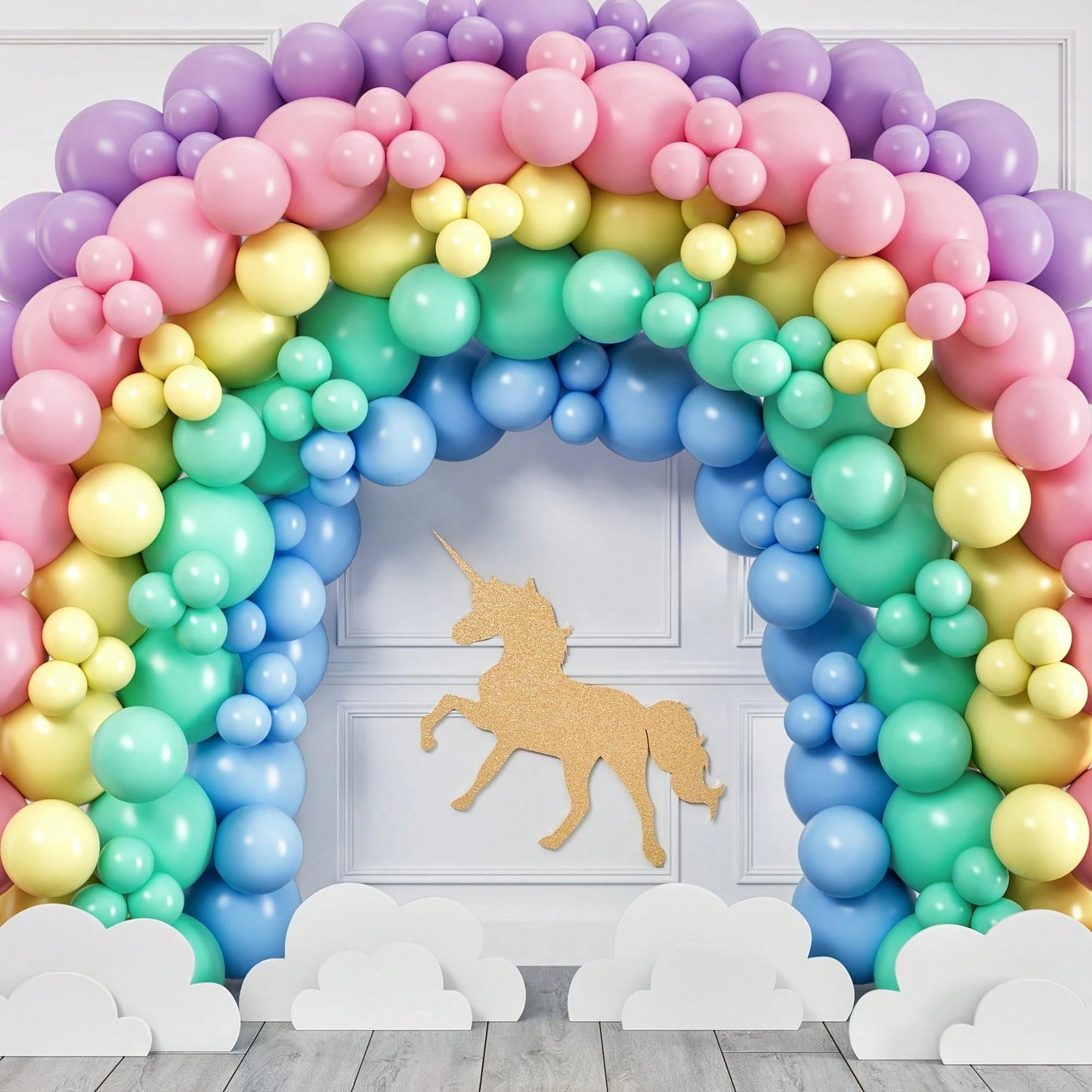 100pcs Soft Balloons, Assorted Colors And Sizes- Rainbow Birthday Party Decorations- Macaron Balloons In Blue, Purple, Yellow, Green And Pink- Matte Colored Supplies Suitable For Boys Girls Kids Bi