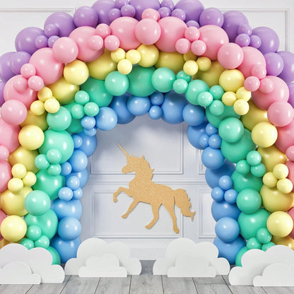 100pcs Soft Balloons, Assorted Colors And Sizes- Rainbow Birthday Party Decorations- Macaron Balloons In Blue, Purple, Yellow, Green And Pink- Matte Colored Supplies Suitable For Boys Girls Kids Bi