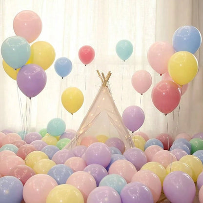 100pcs Soft Balloons, Assorted Colors And Sizes- Rainbow Birthday Party Decorations- Macaron Balloons In Blue, Purple, Yellow, Green And Pink- Matte Colored Supplies Suitable For Boys Girls Kids Bi