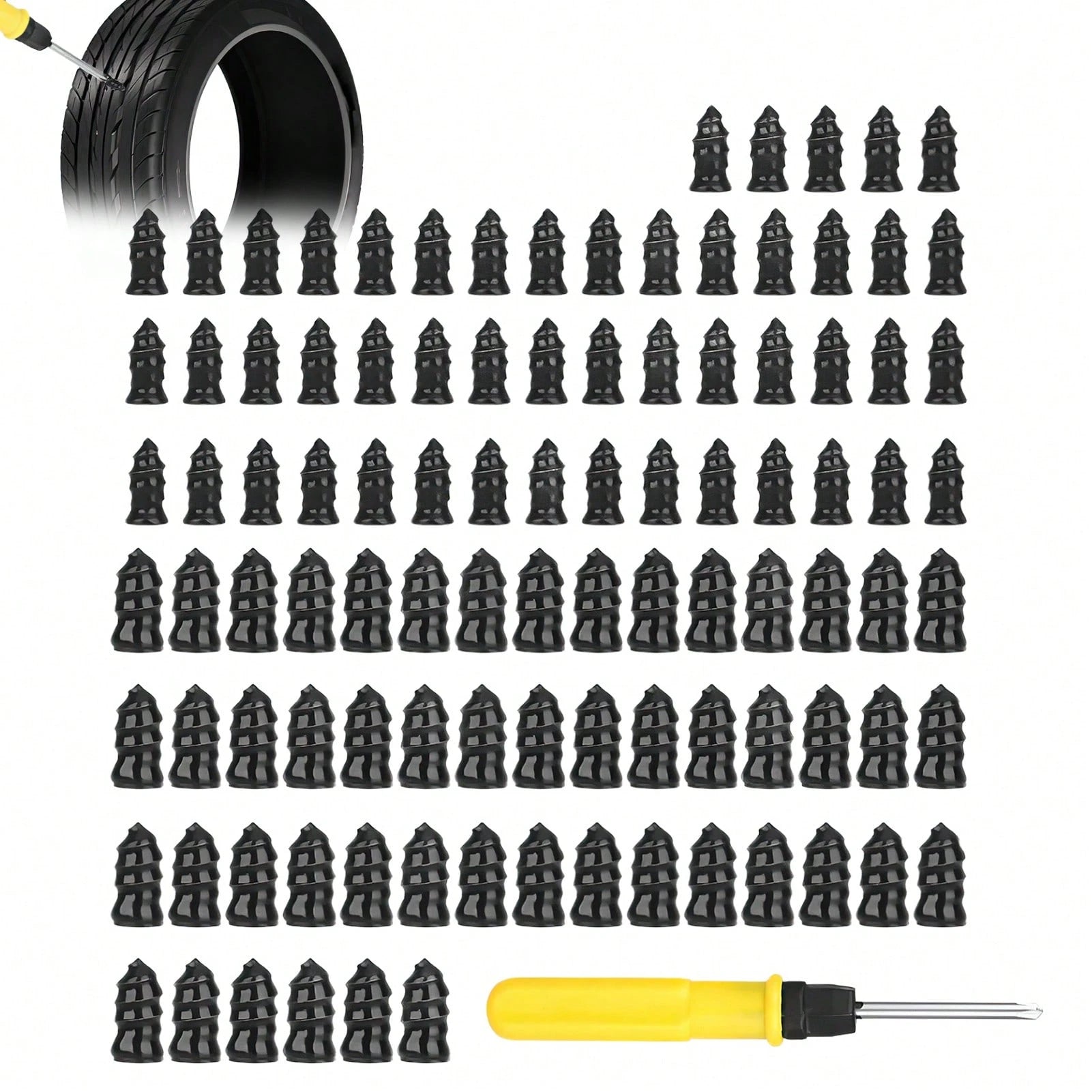 100Pcs Tire Repair Rubber Nails Set With Screwdriver- Universal Flat Tire Plug Kit For Car, Motorcycle, ATV, SUV