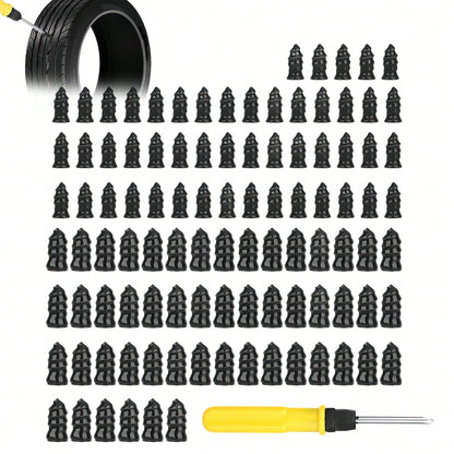 100Pcs Tire Repair Rubber Nails Set With Screwdriver- Universal Flat Tire Plug Kit For Car, Motorcycle, ATV, SUV