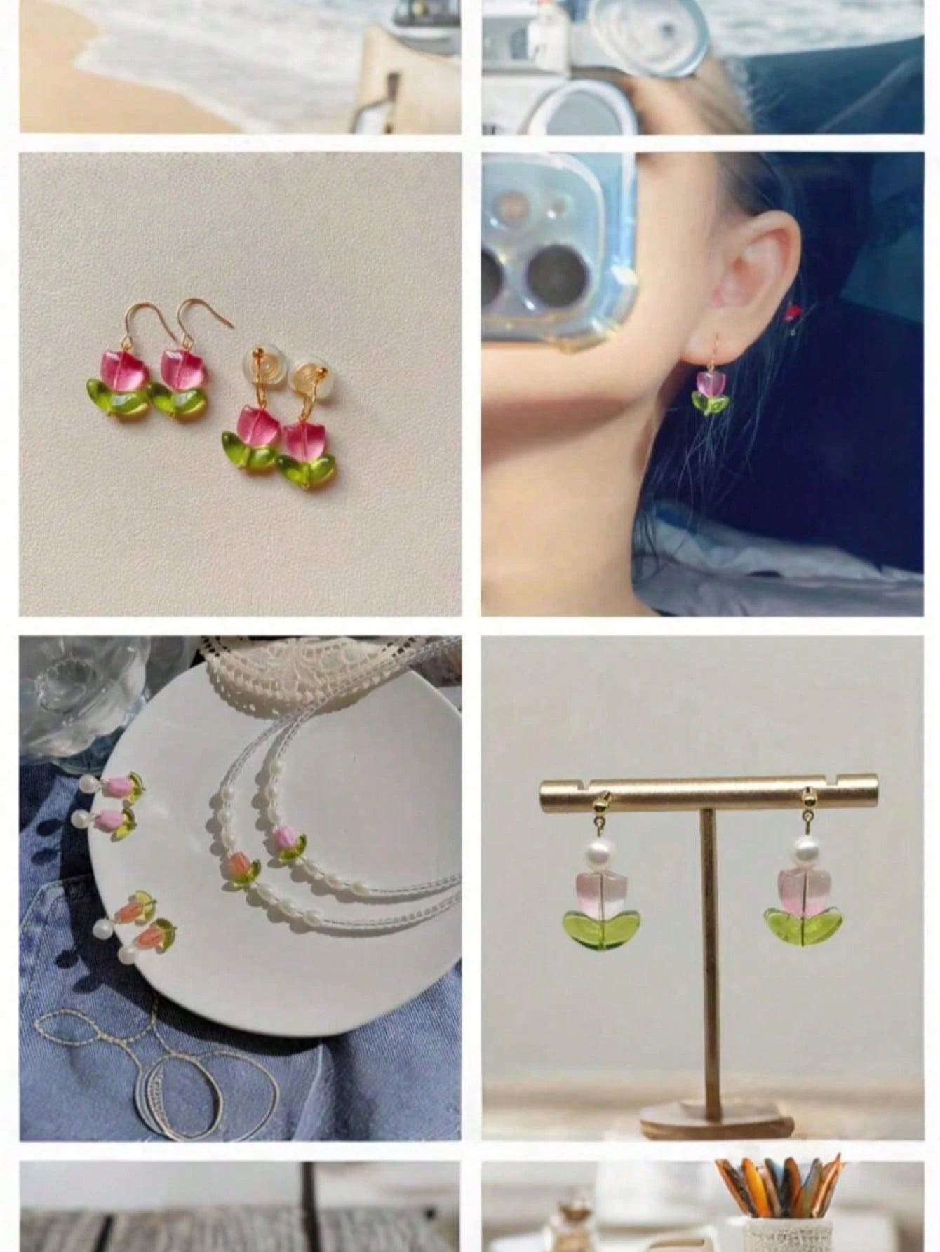 100pcs Tulip Flower And Leaf Glass Beads, Jewelry Making Spacer Beads Set, Suitable For DIY Bracelets, Necklaces, Earrings, Bags, Phone Charms, Car Charms, Etc.