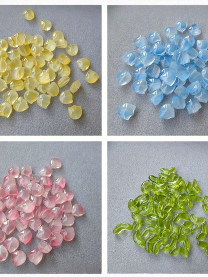 100pcs Tulip Flower And Leaf Glass Beads, Jewelry Making Spacer Beads Set, Suitable For DIY Bracelets, Necklaces, Earrings, Bags, Phone Charms, Car Charms, Etc.
