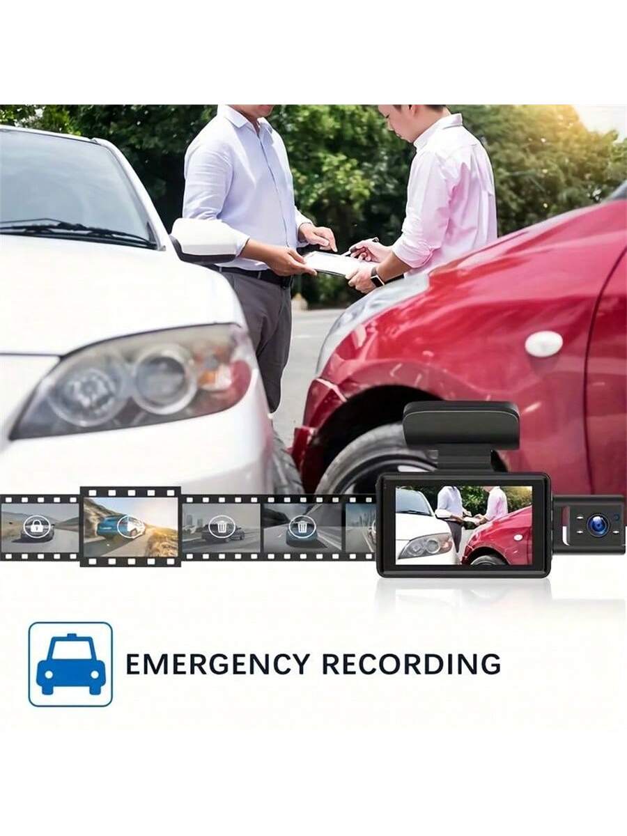 1080P Dash Cam For Cars, Front And Inside And Rear, Car Camera With IR Night Vision, Loop Recording, Wide Angle Car DVR Camera With 2.0 Inch IPS Screen, Three Lens Car Dashboard Video Cam