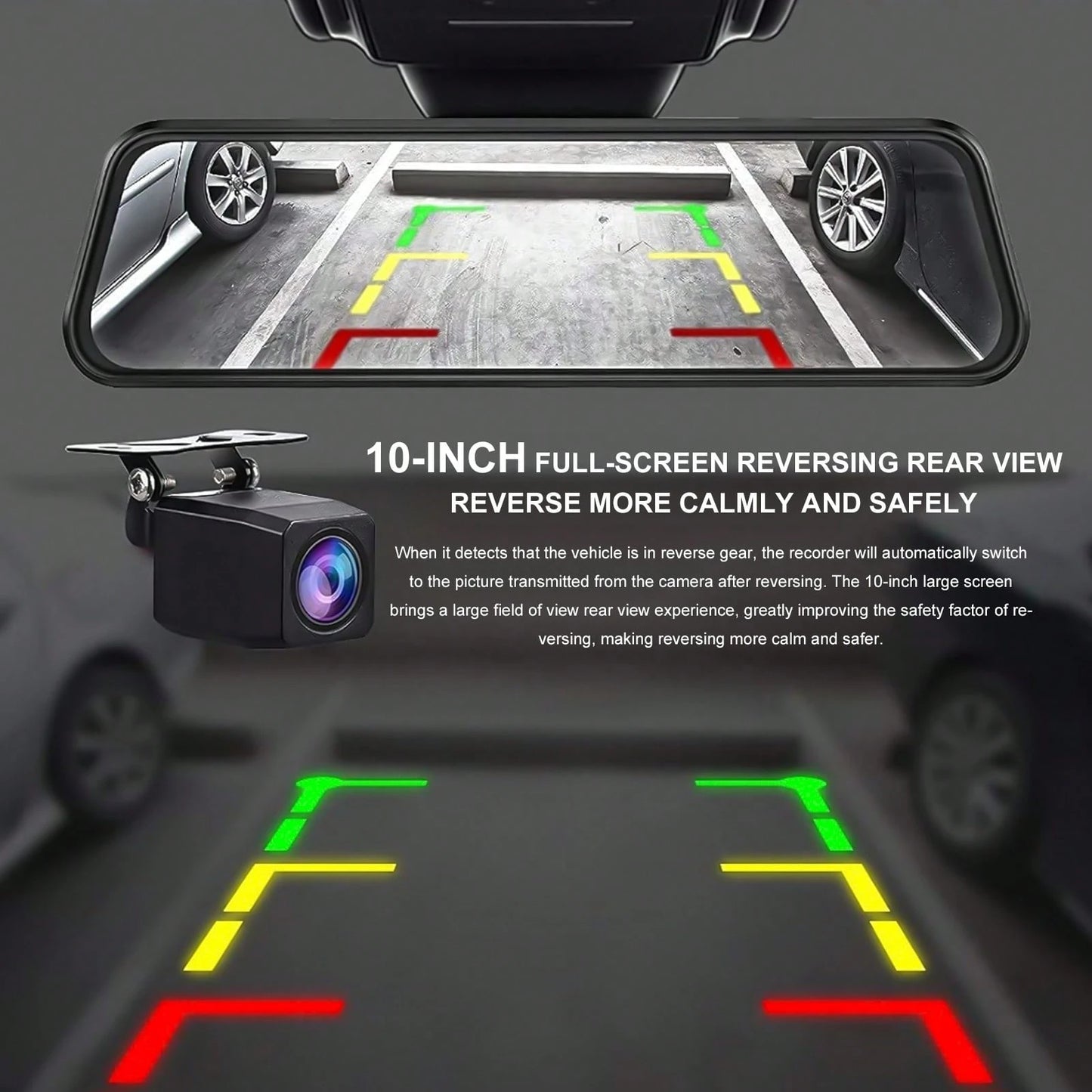 1080P Full HD Front And Rear Dash Cam, Dash Cam For Car, 9.6 Inches IPS Display Supports Loop Recording, Touchscreen Design, Dual Driving Recorder With 32GB SD Card, Features A Touchscreen Design, Wa