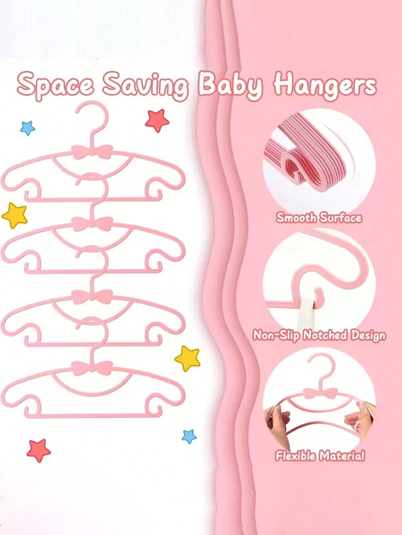 10pcs/20pcs/30pcs Children's Plastic Anti-Slip Space-Saving Bow Hangers For Wardrobe Organization