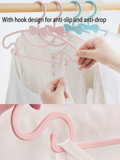 10pcs/20pcs/30pcs Children's Plastic Anti-Slip Space-Saving Bow Hangers For Wardrobe Organization