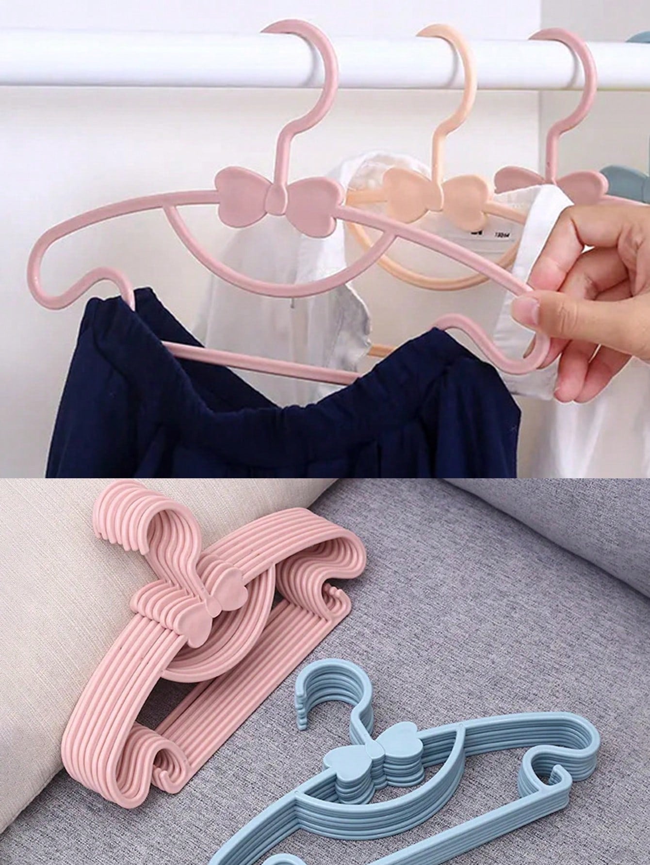 10pcs/20pcs/30pcs Children's Plastic Anti-Slip Space-Saving Bow Hangers For Wardrobe Organization
