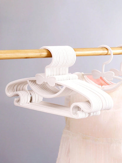 10pcs/20pcs/30pcs Children's Plastic Anti-Slip Space-Saving Bow Hangers For Wardrobe Organization
