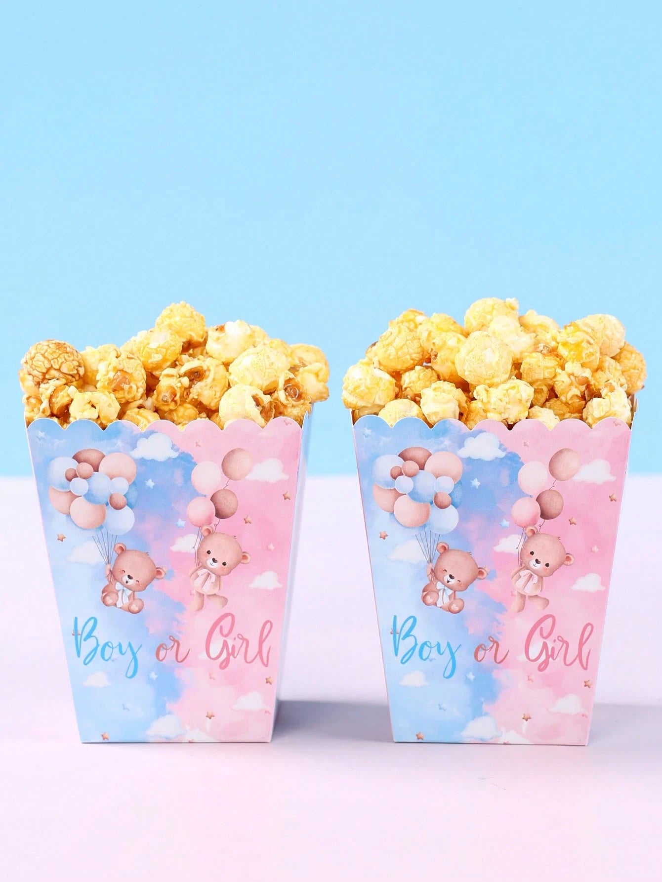 10pcs Blue & Pink Bear Gender Reveal Theme Party Disposable Popcorn Containers, Cute Blue & Pink Bear Pattern