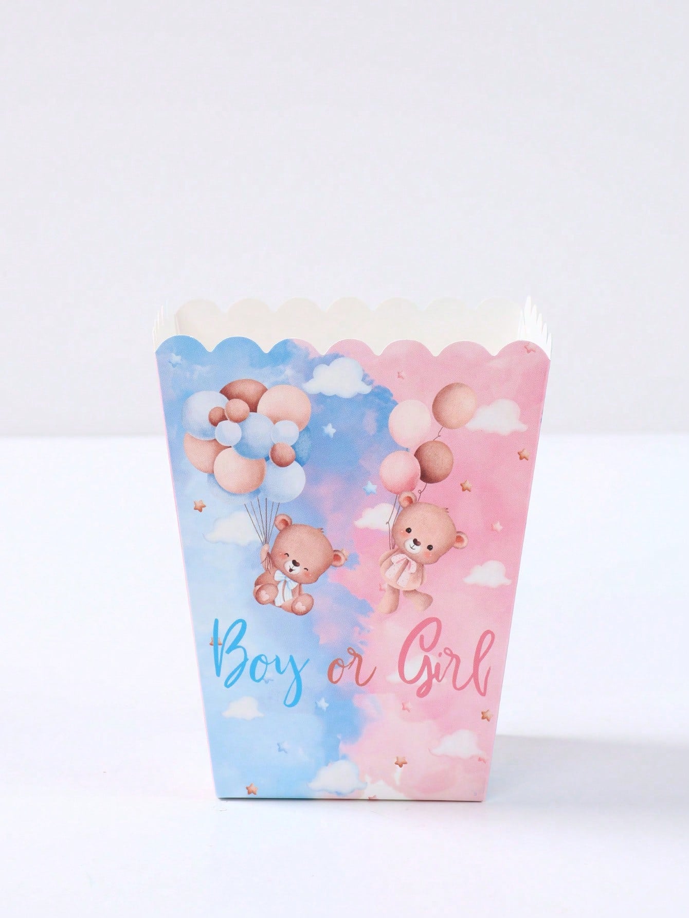 10pcs Blue & Pink Bear Gender Reveal Theme Party Disposable Popcorn Containers, Cute Blue & Pink Bear Pattern