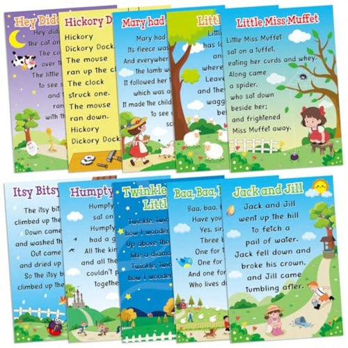 10Pcs Nursery Rhyme Posters 15.7 X 11Inch Educational Posters Elementary Classroom Decorations Learning Materials Back To School Supplies Bulletin Board Music Teacher Must Haves For Preschool Wall Art