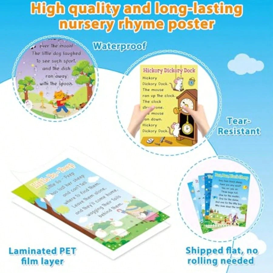 10Pcs Nursery Rhyme Posters 15.7 X 11Inch Educational Posters Elementary Classroom Decorations Learning Materials Back To School Supplies Bulletin Board Music Teacher Must Haves For Preschool Wall Art