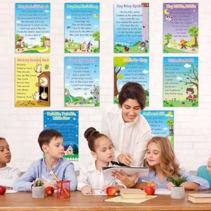 10Pcs Nursery Rhyme Posters 15.7 X 11Inch Educational Posters Elementary Classroom Decorations Learning Materials Back To School Supplies Bulletin Board Music Teacher Must Haves For Preschool Wall Art