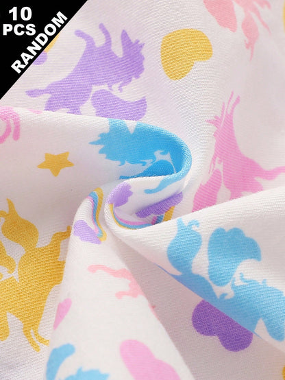 10pcs Random Assorted Girls' Triangle Panties, Simple Fashion All-Over Print Cartoon Animal Heart Pony Strawberry Pattern, Toddler Girls Underwear
