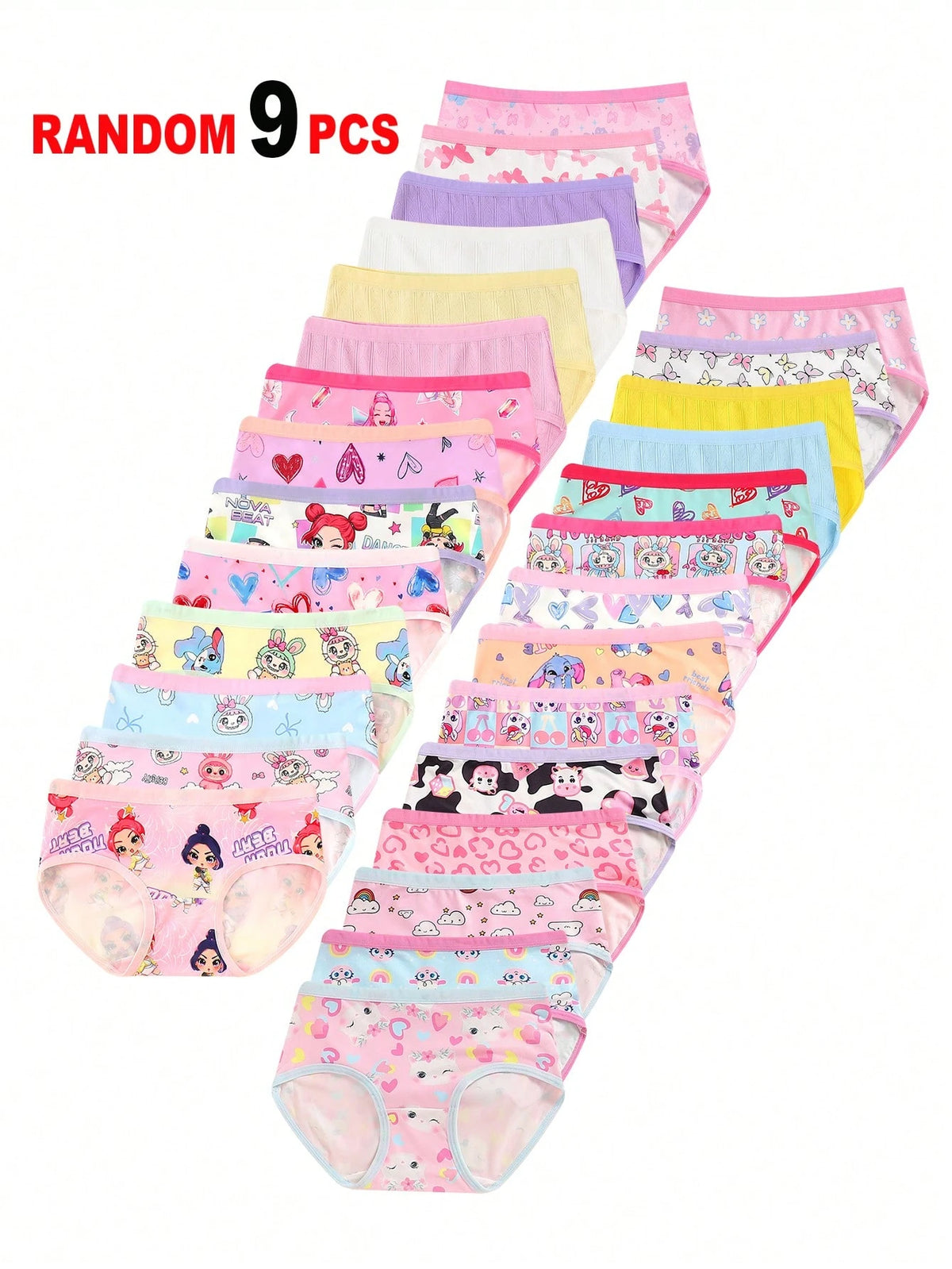 10pcs Random Assorted Girls' Triangle Panties, Simple Fashion All-Over Print Cartoon Animal Heart Pony Strawberry Pattern, Toddler Girls Underwear