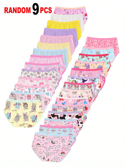 10pcs Random Assorted Girls' Triangle Panties, Simple Fashion All-Over Print Cartoon Animal Heart Pony Strawberry Pattern, Toddler Girls Underwear