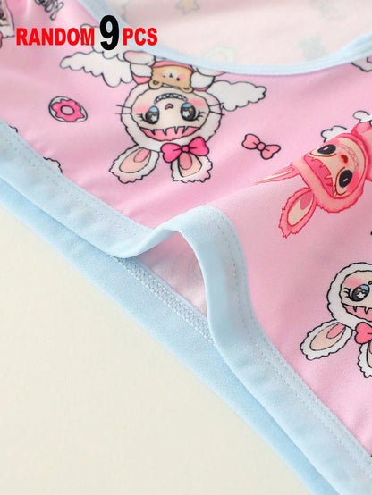 10pcs Random Assorted Girls' Triangle Panties, Simple Fashion All-Over Print Cartoon Animal Heart Pony Strawberry Pattern, Toddler Girls Underwear